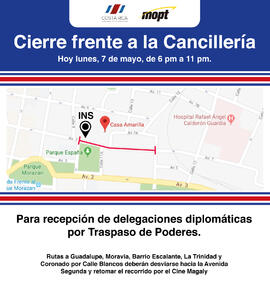 Volante para redes sociales sobre el cierre vial frente a la Cancillería, por la ceremonia de Tra...
