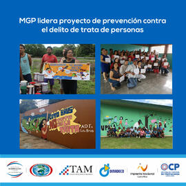 Afiche titulado: MGP lidera proyecto de prevención contra el delito de trata de personas